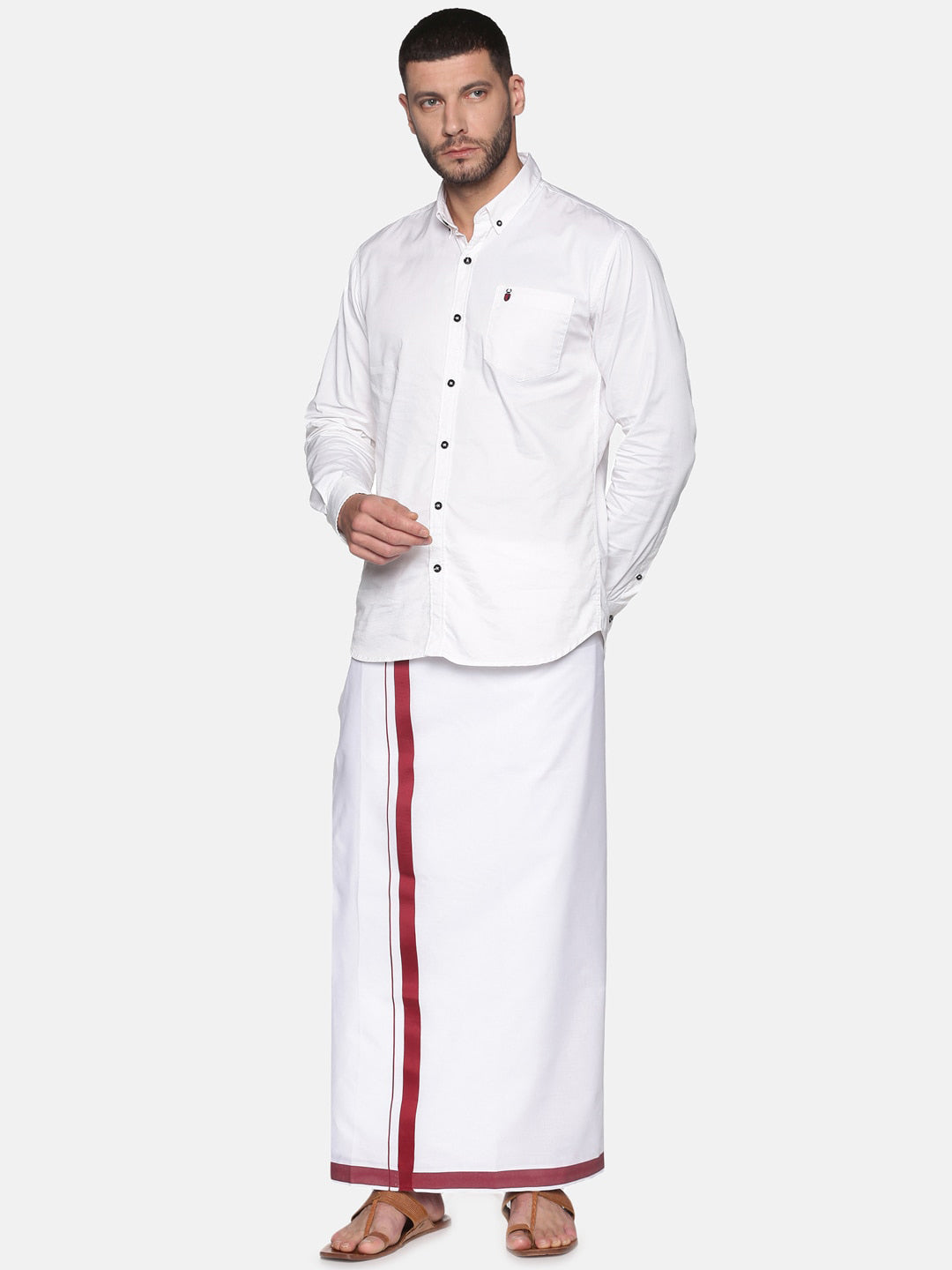 Sethukrishna Men White Solid Dhoti
