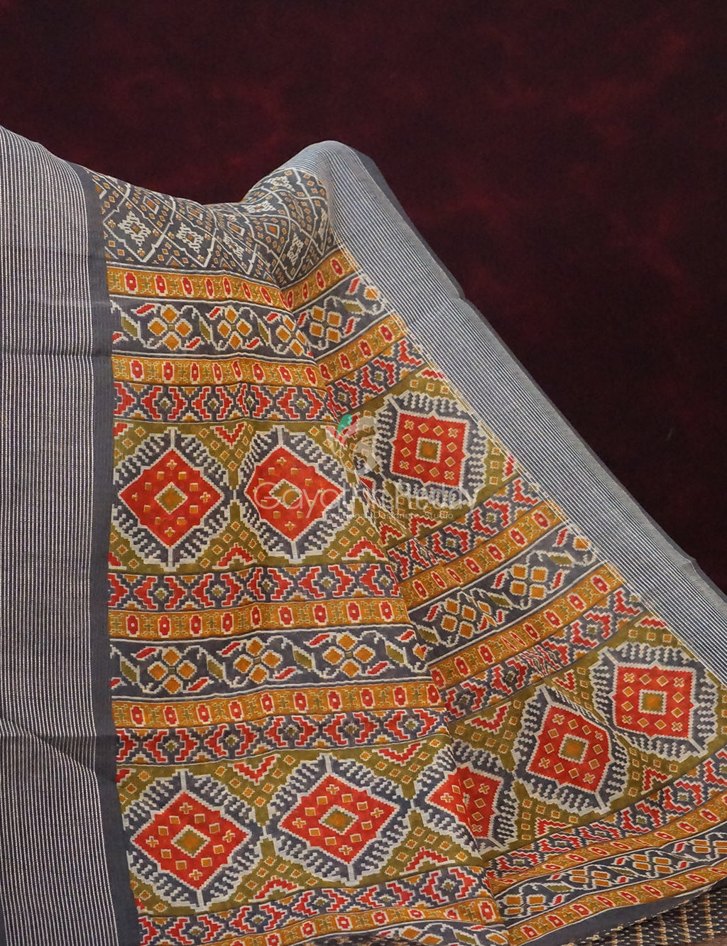 Grey Colored Diamond Print Semi Chanderi Saree By Gayathri Reddy Designer Studio