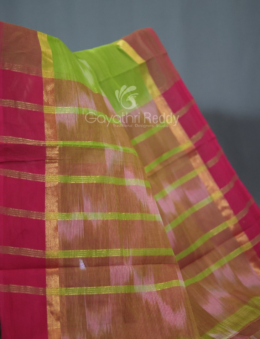 Dual Shades of Parrot Green And Pink Mangalagiri Ikkat Cotton Saree By Gayathri Reddy Designer Studio