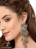 Tehzeeb Creations Women's Silver Colour Oxidised Earring With Hair Chain