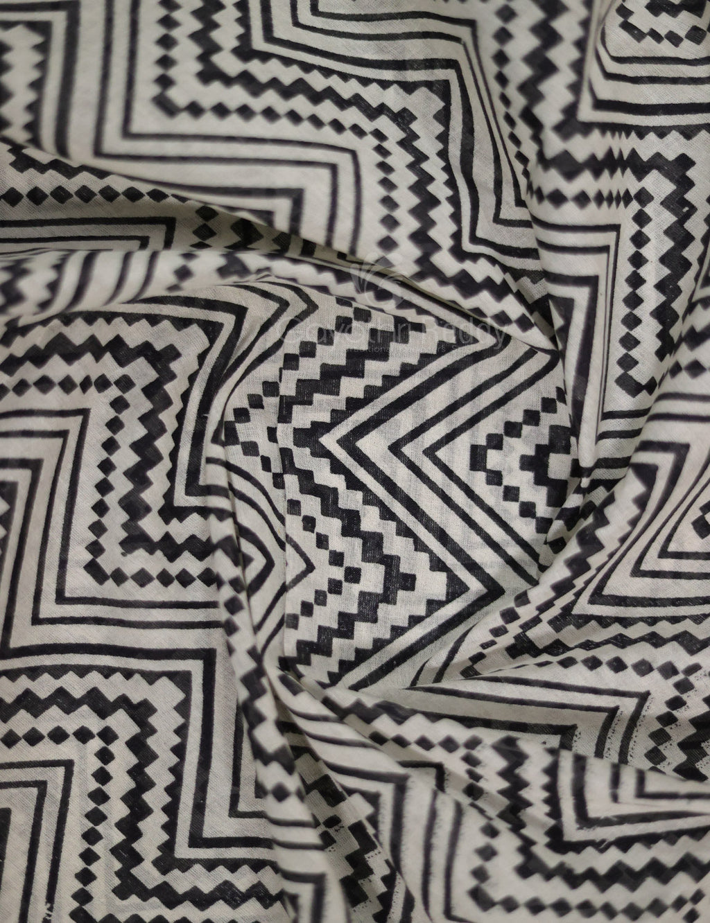 Cream And Black Colour Combo With Waves Print Pure Mulmul Cotton Saree By Gayathri Reddy Designer Studio