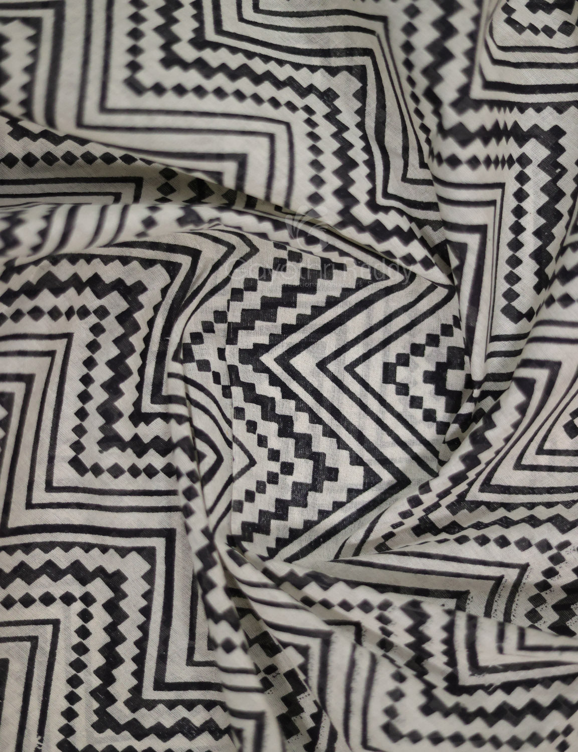 Cream And Black Colour Combo With Waves Print Pure Mulmul Cotton Saree By Gayathri Reddy Designer Studio