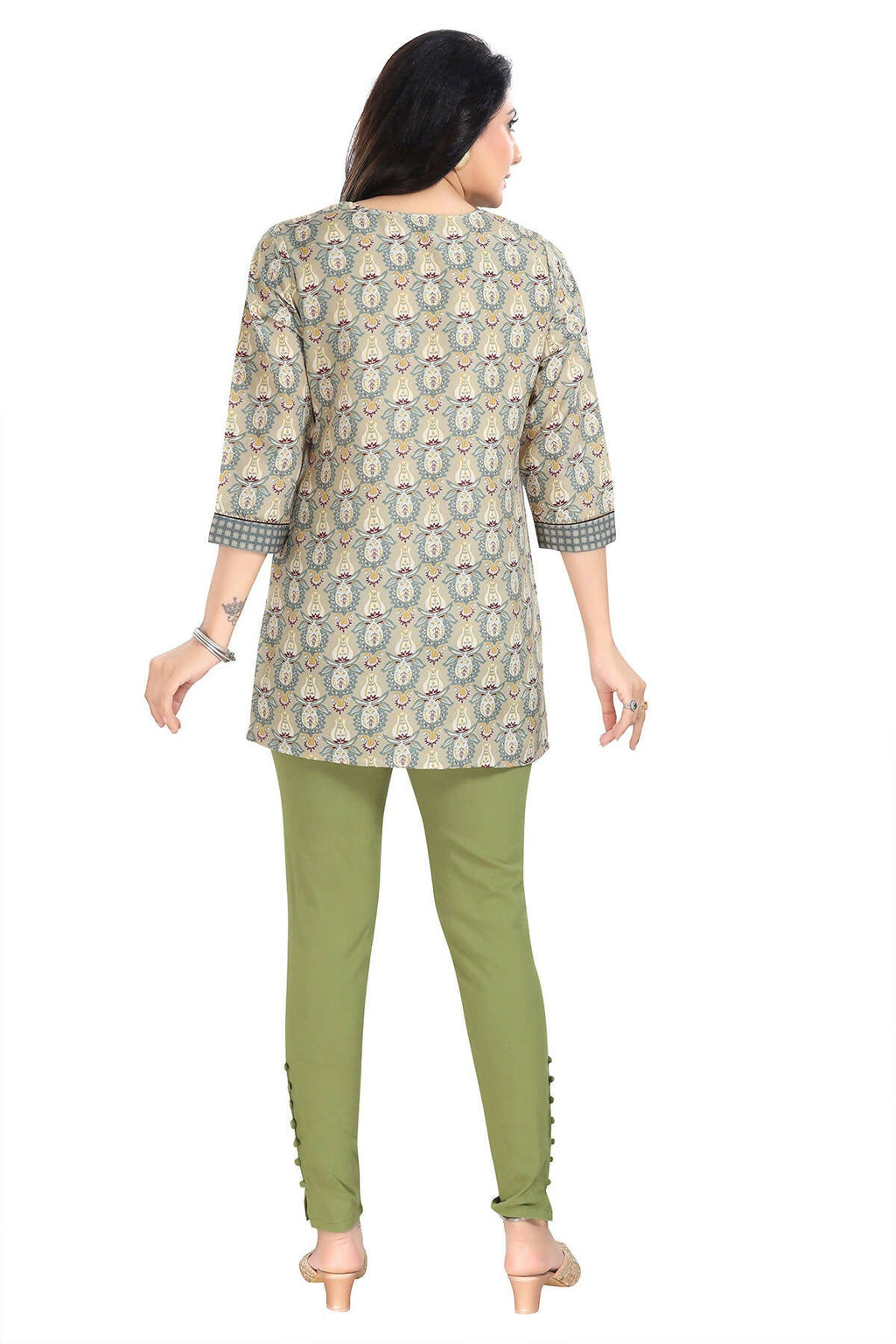 Snehal Creations Pretty Pastle Variyali Green Rayon Short Kurti Tunic Top