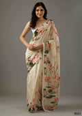 Partywear Designer Cream Bright Moss Fancy Saree - Durga