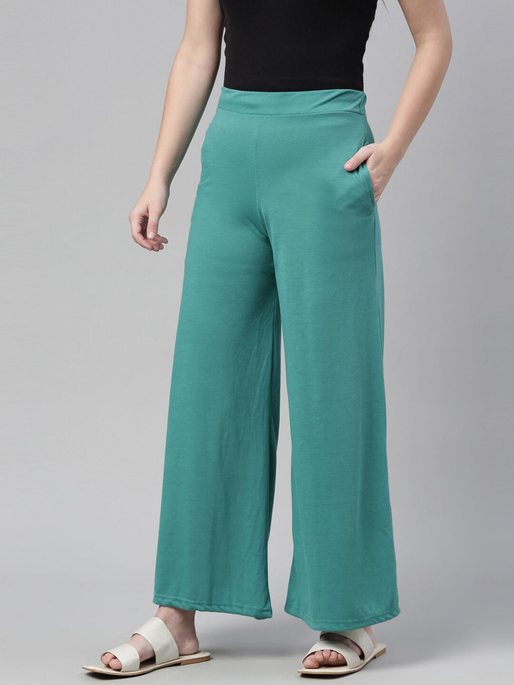 Souchii Turquoise Blue Knitted Palazzos
