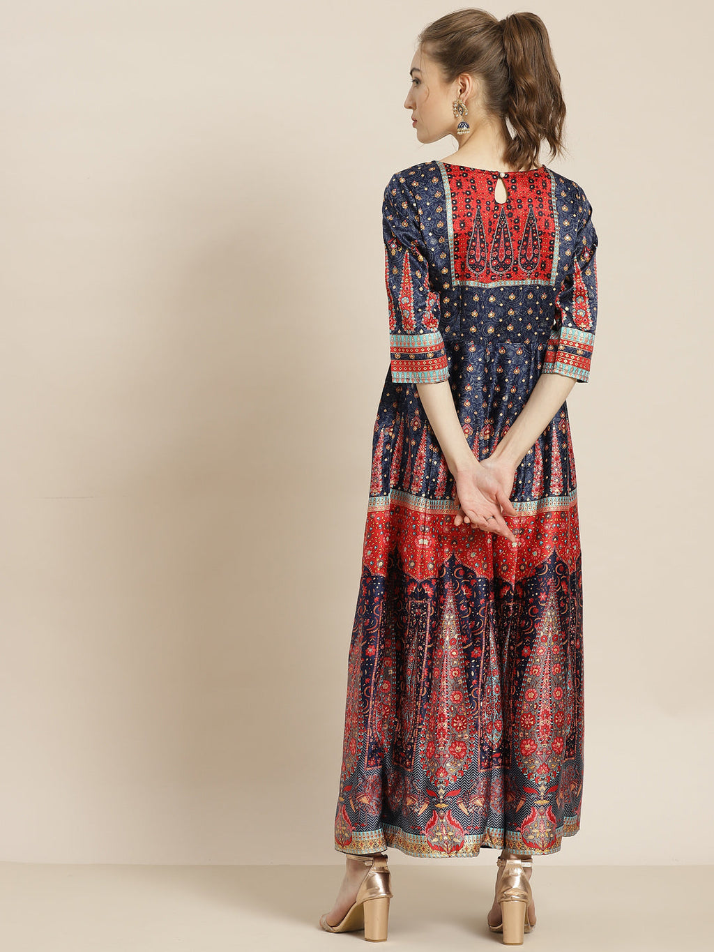 Juniper Womens Navyblue Dull Satin Floral Print Maxi Dress