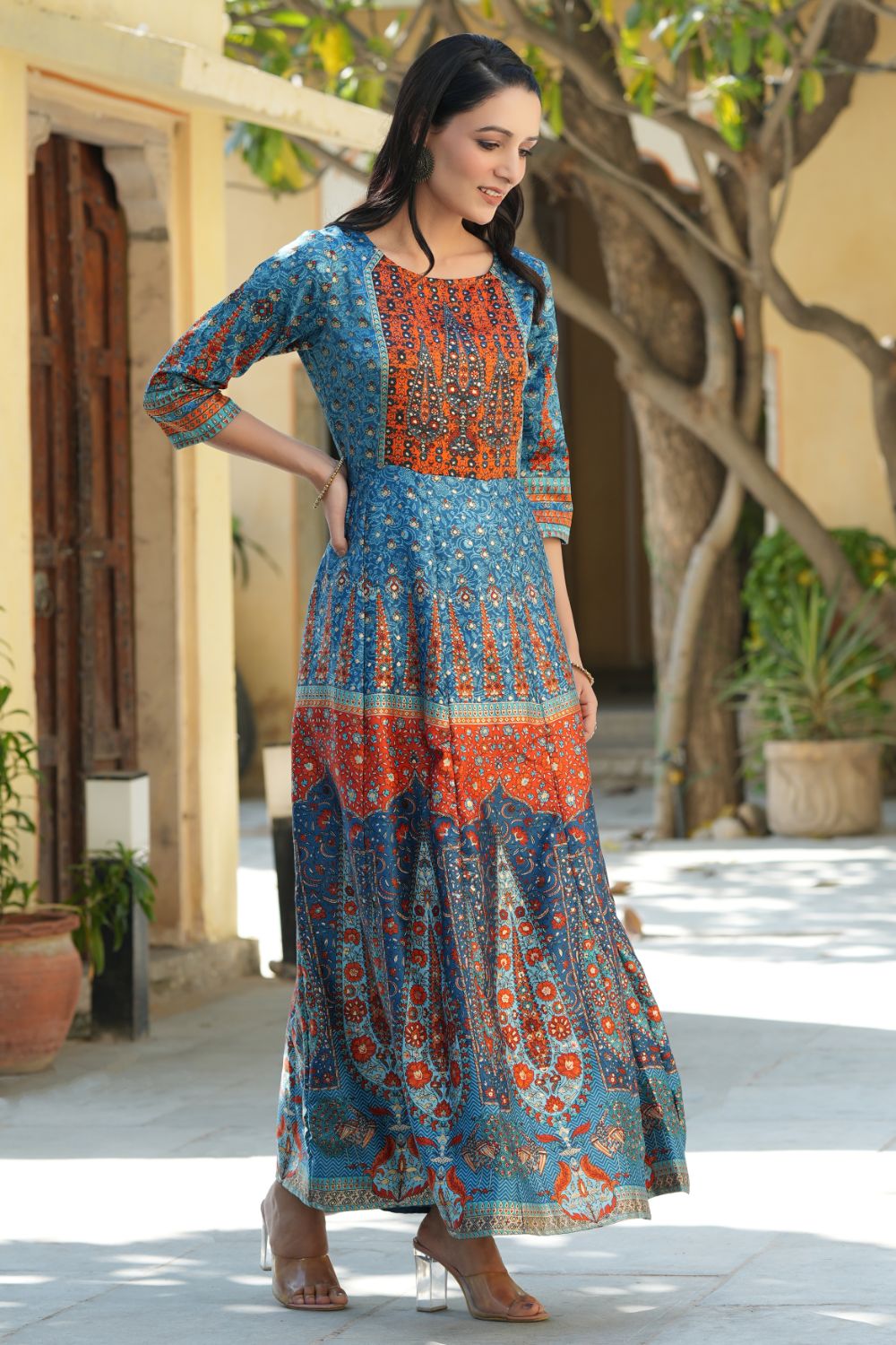 Juniper Womens Teal Dull Satin Floral Print Maxi Dress