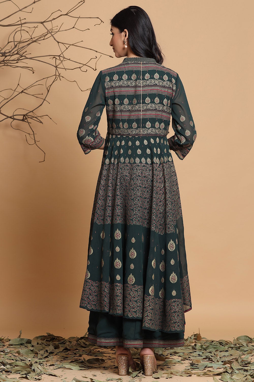 Juniper Women's Jadegreen Georgette Printed Layered Dress