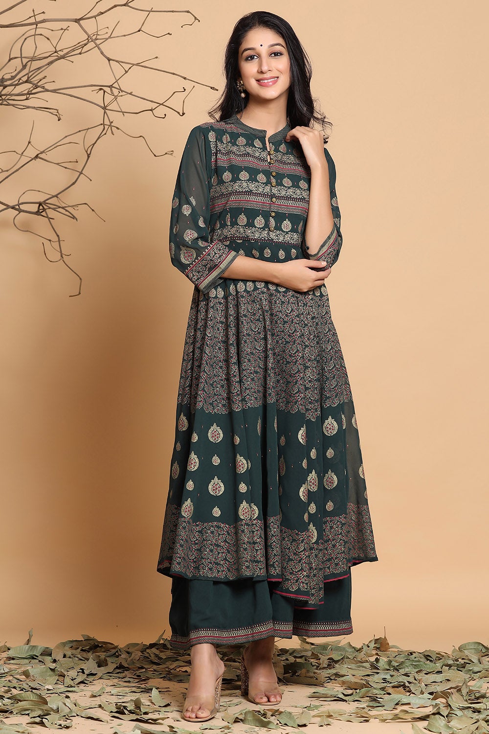 Juniper Women's Jadegreen Georgette Printed Layered Dress