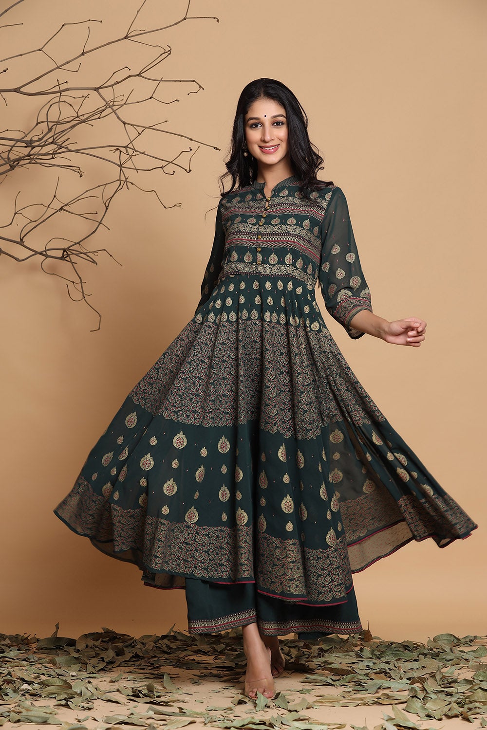 Juniper Women's Jadegreen Georgette Printed Layered Dress