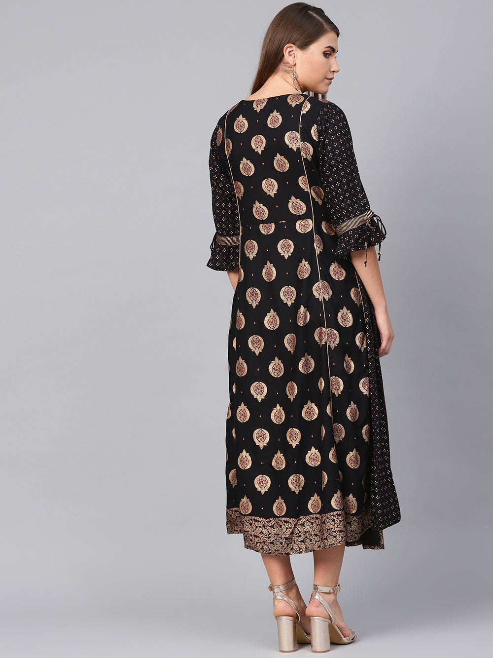 Juniper Women's Black Rayon Printed Jacket Style Dress