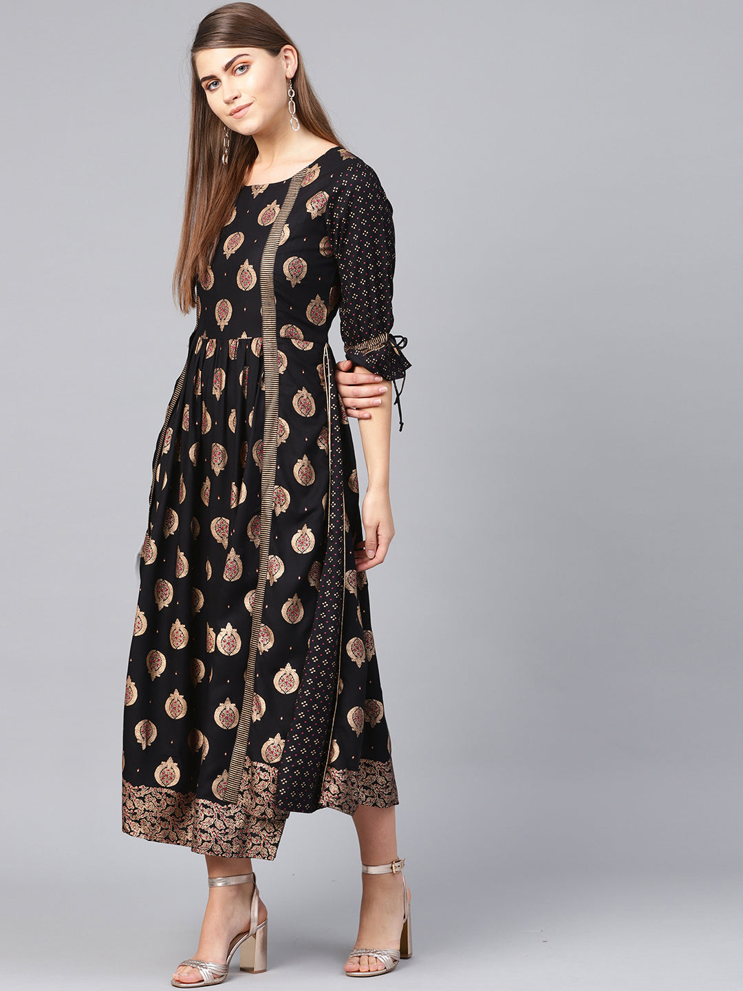 Juniper Women Black Rayon Printed Jacket Style Dress