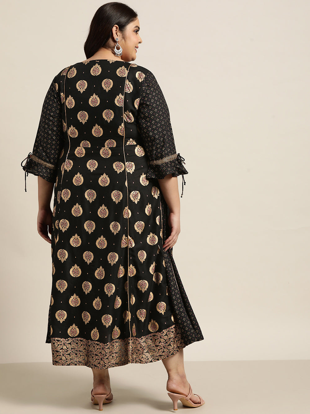 Juniper Women's Black Rayon Festive Wear Printed Jacket Style Dress