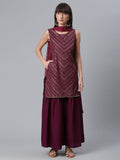Ahalyaa Wine Crepe Glitter Print Kurta with Sharara and dupatta Set
