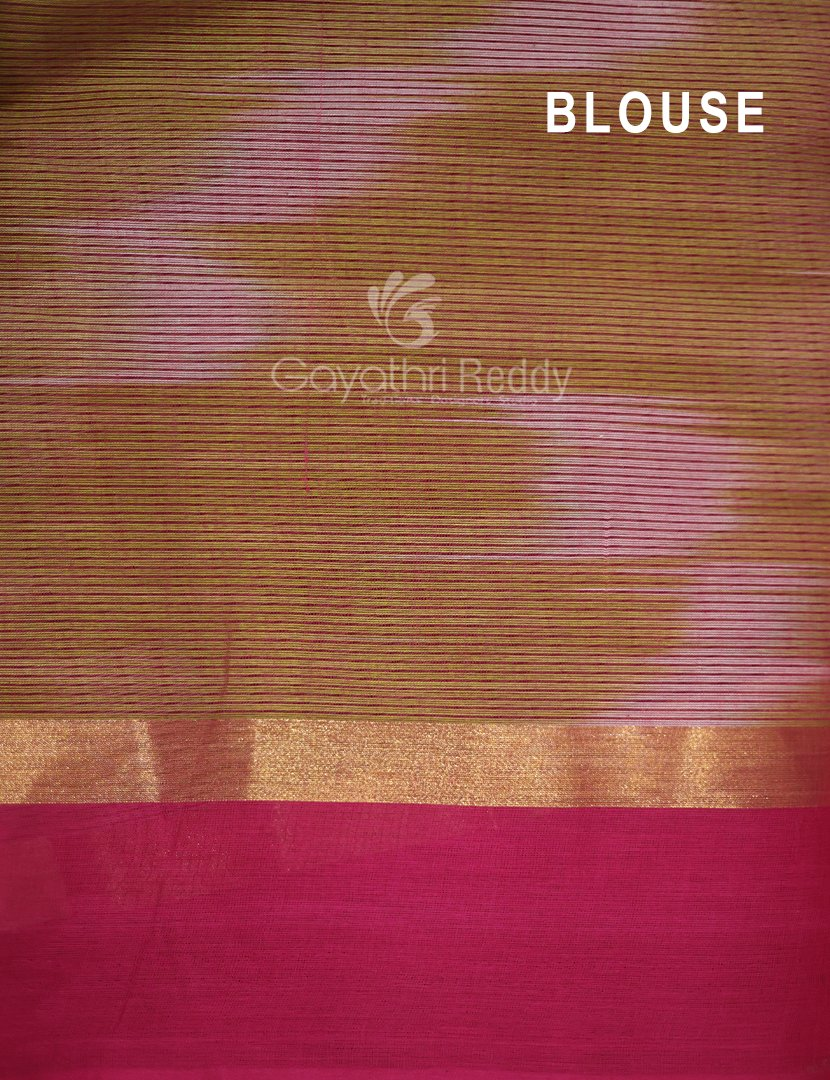 Dual Shades of Parrot Green And Pink Mangalagiri Ikkat Cotton Saree By Gayathri Reddy Designer Studio