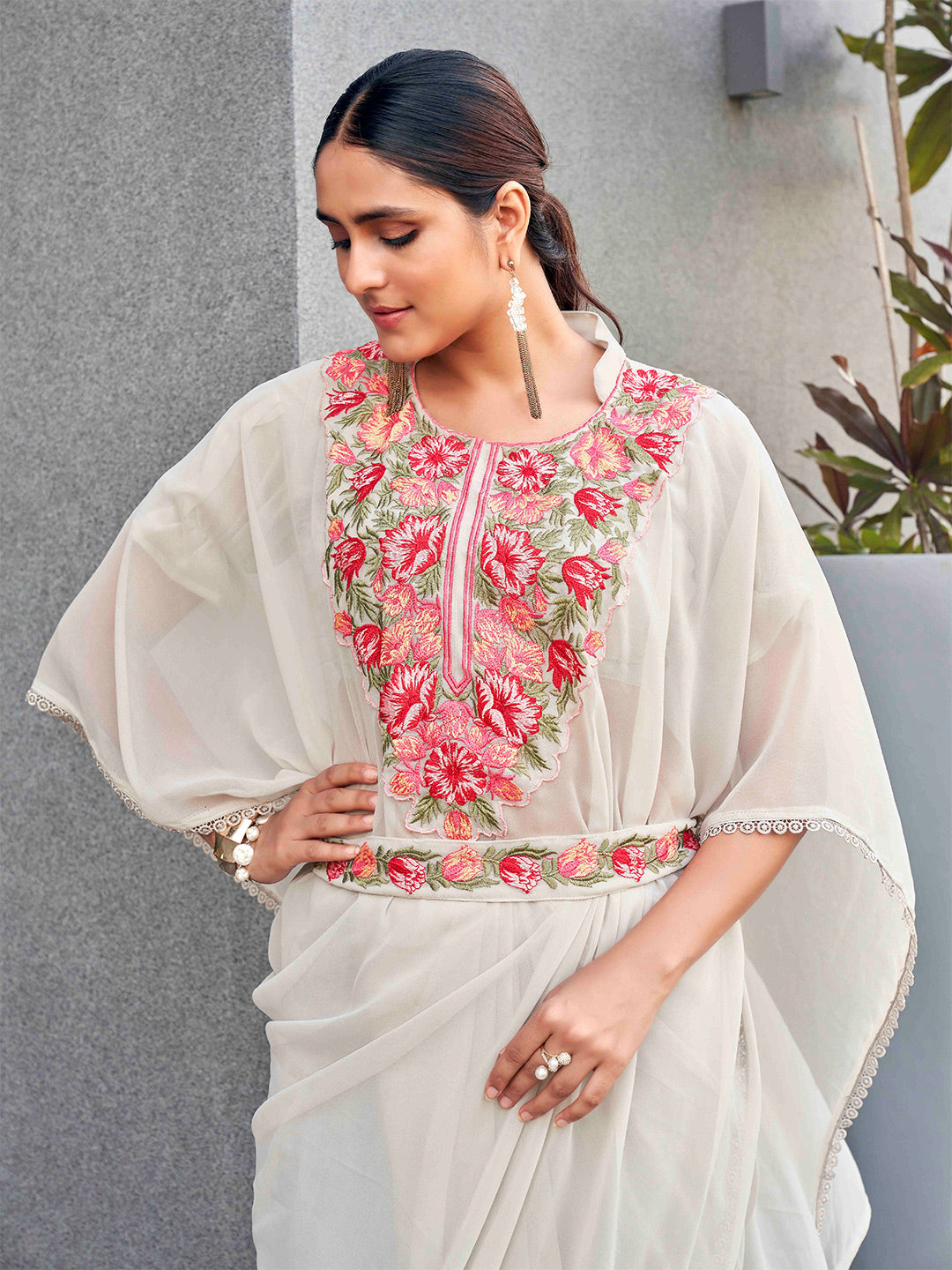 Tikhi Imli Embroidered Kaftan Saree With Belt