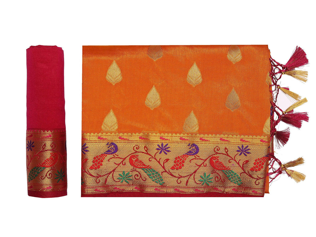 Mimosa Women's Paithani Art Silk Mustard Yellow Saree