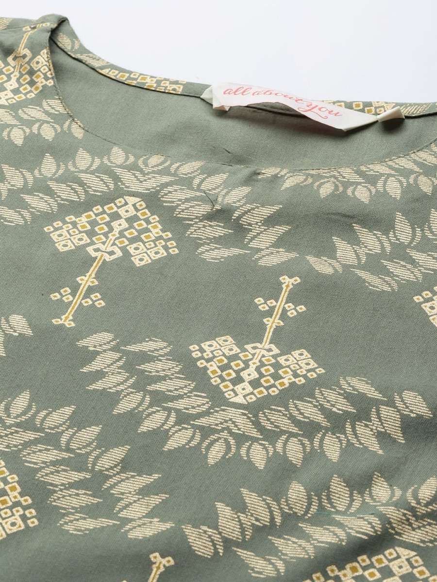 All About You Women Grey & Golden Ethnic Motifs Print Kurta with Trousers