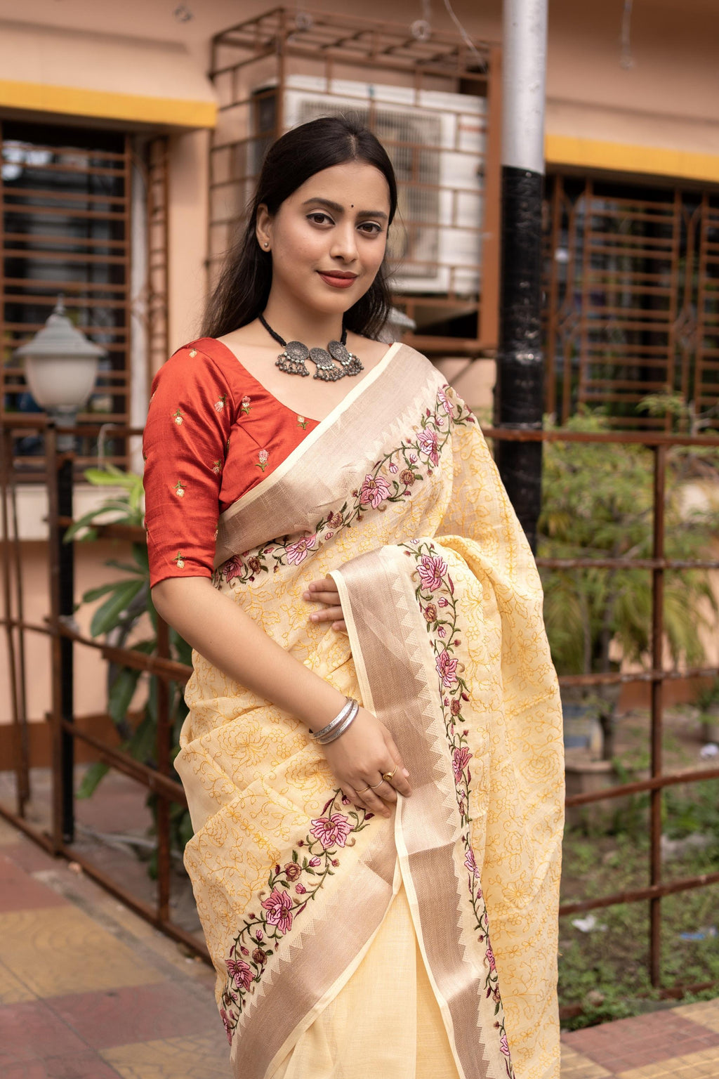 Yellow Pure Linen Woven Design Saree with Unstitched Blouse - Hiral Fashion