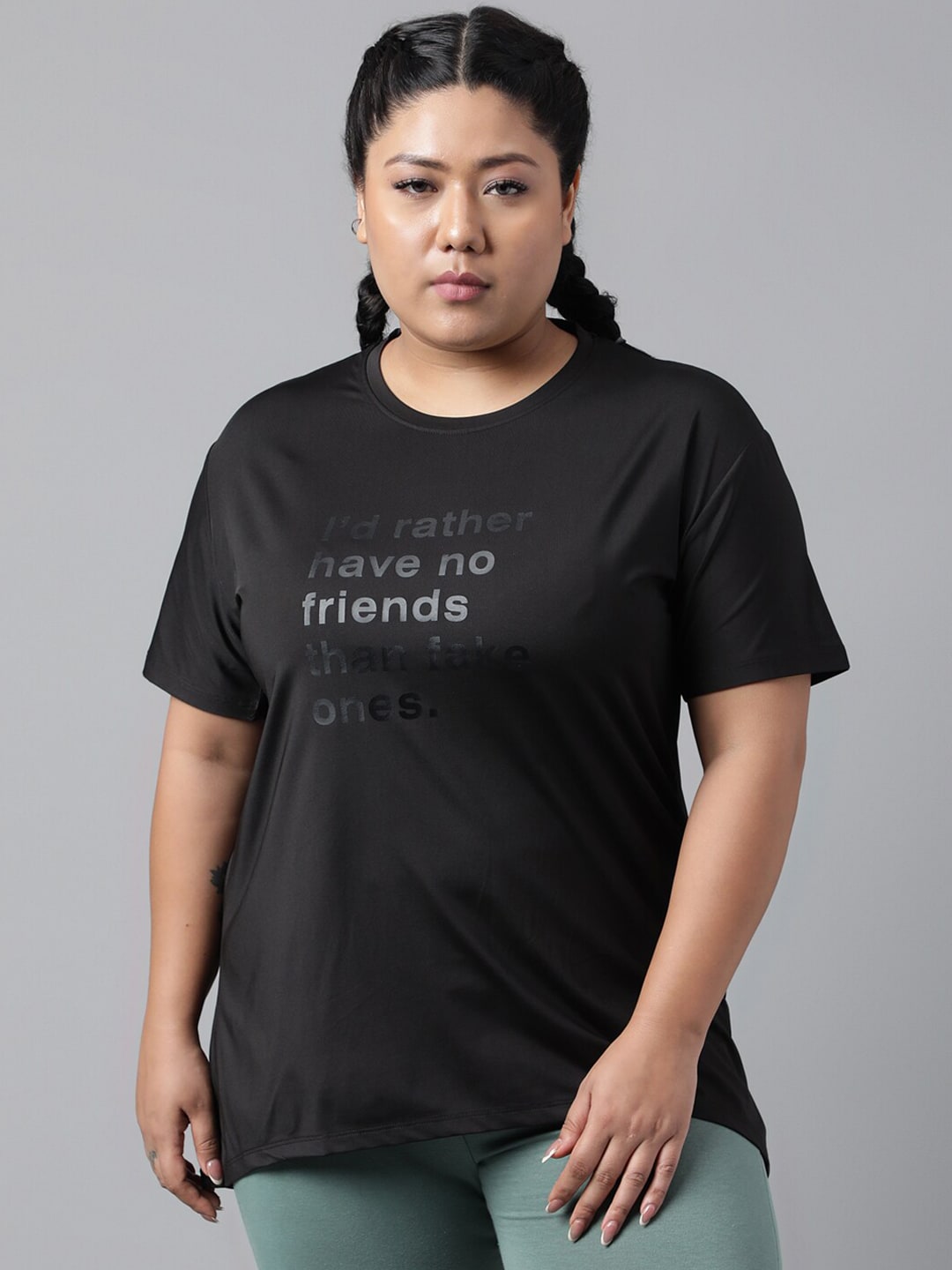 MKH Typography Printed Plus Size Drop Shoulder Sleeves Relaxed Fit Dri-FIT Sports T-shirt