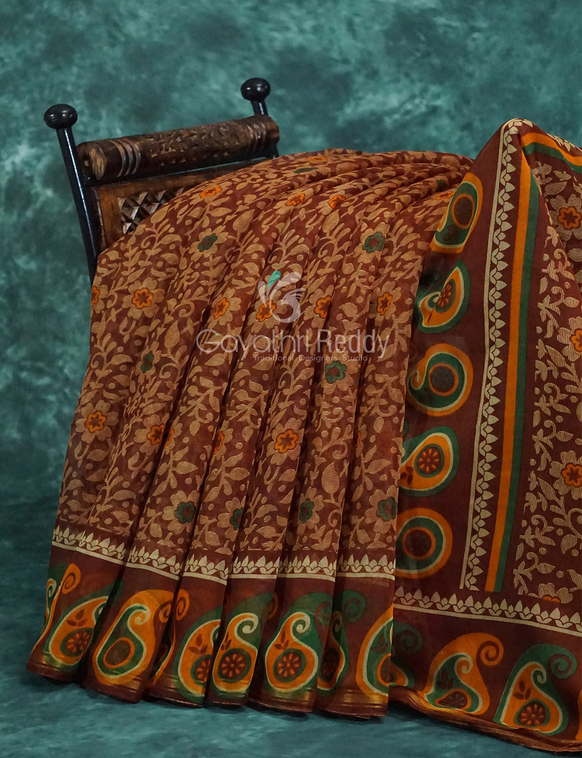 Maroon Brown Mix Floral PrintSemi Chanderi Saree By Gayathri Reddy Designer Studio