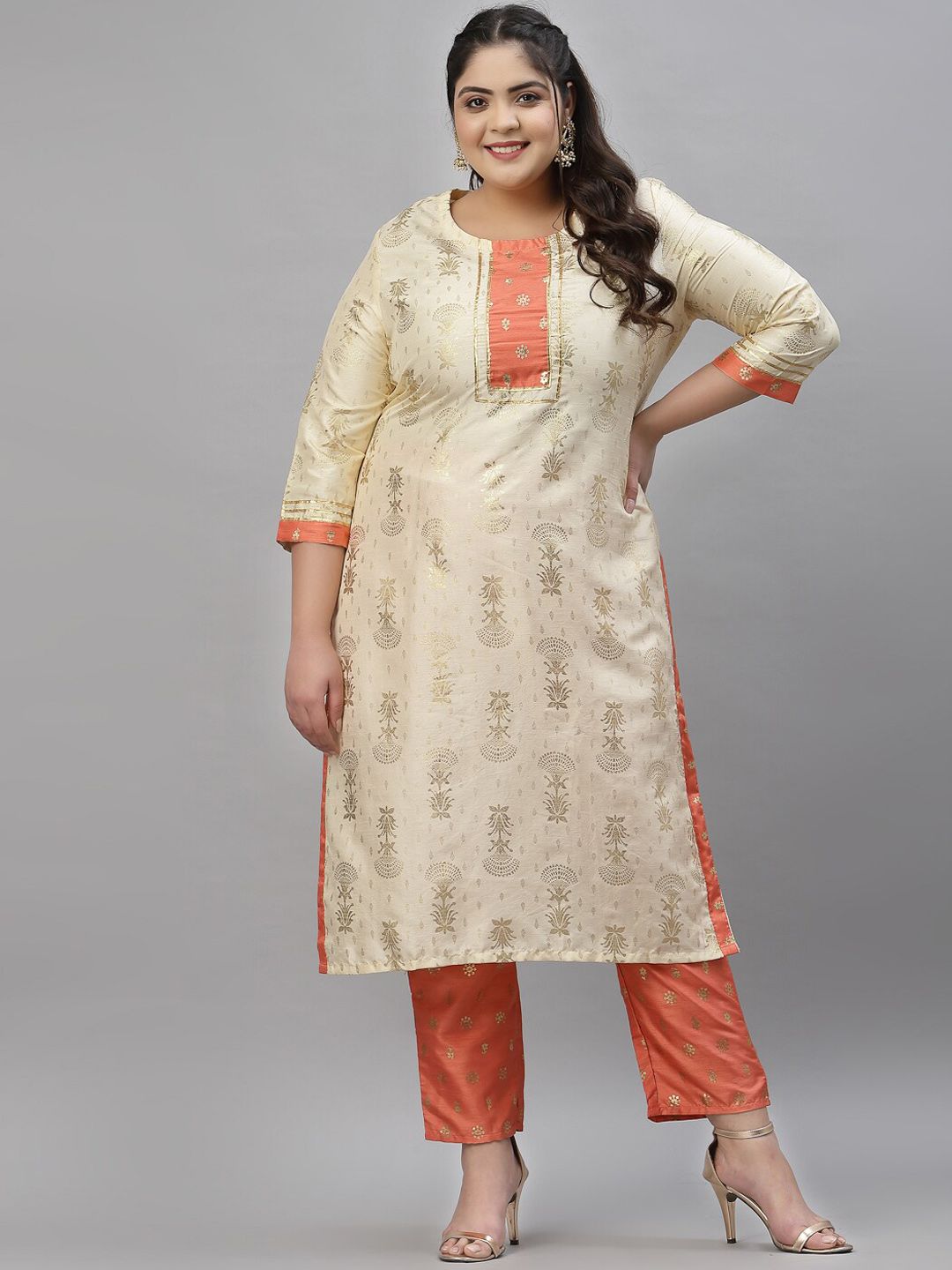 Sztori Plus Size Floral Printed Regular Kurta With Trousers