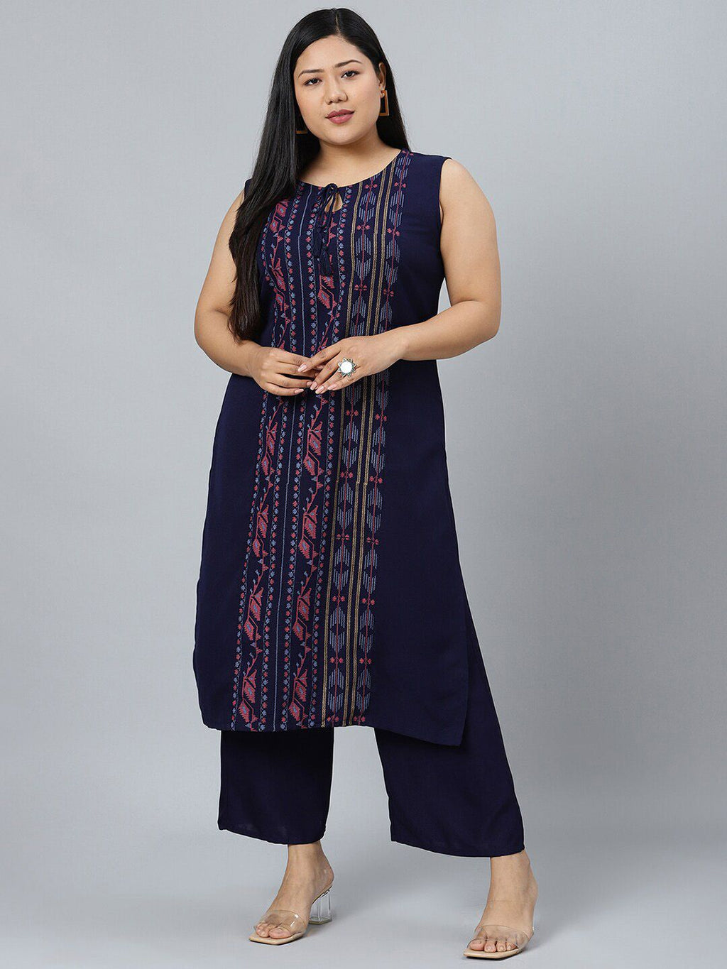 Sztori Plus Size Ethnic Motifs Printed Straight Kurta With Palazzos