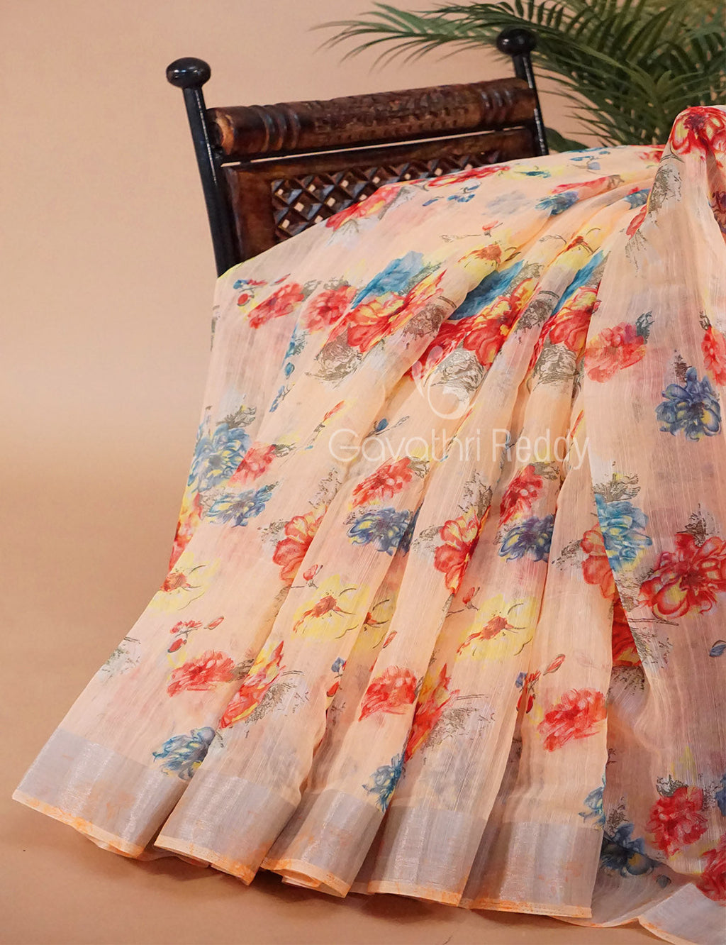 Light Peach And Orange Colour Semi Chanderi Saree By Gayathri Reddy Designer Studio