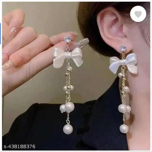Tehzeeb Creations Women's White Pearl And Stone Earrings