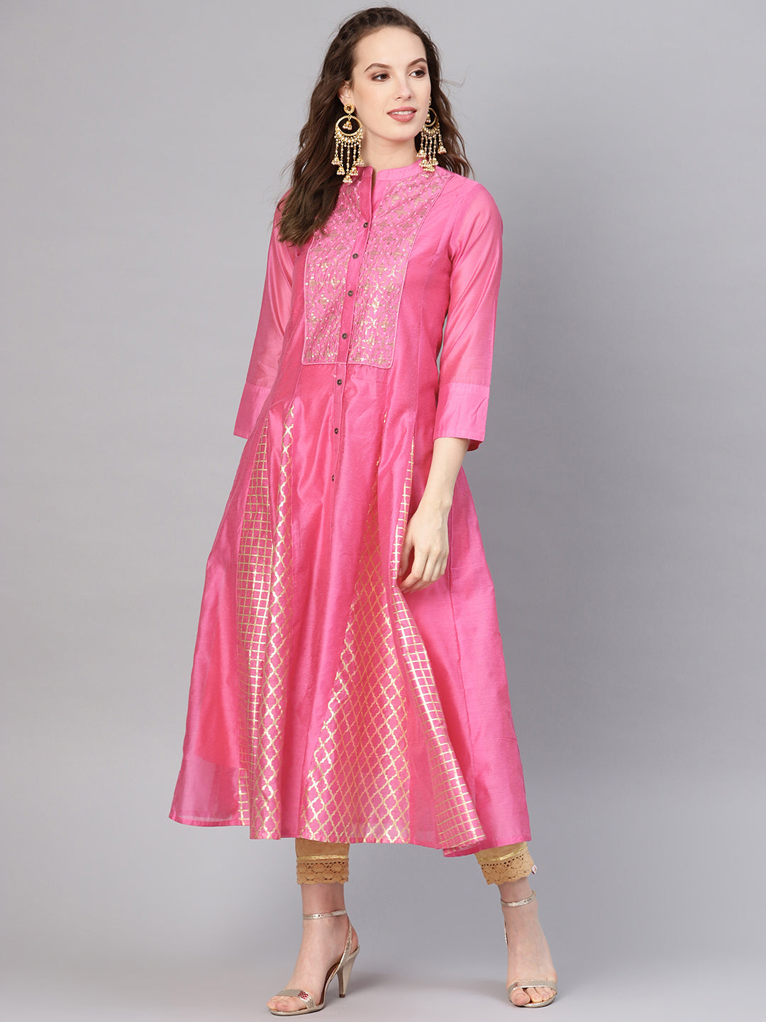 Juniper Women Fuchsia Chanderi Embellished Anarkali Kurta