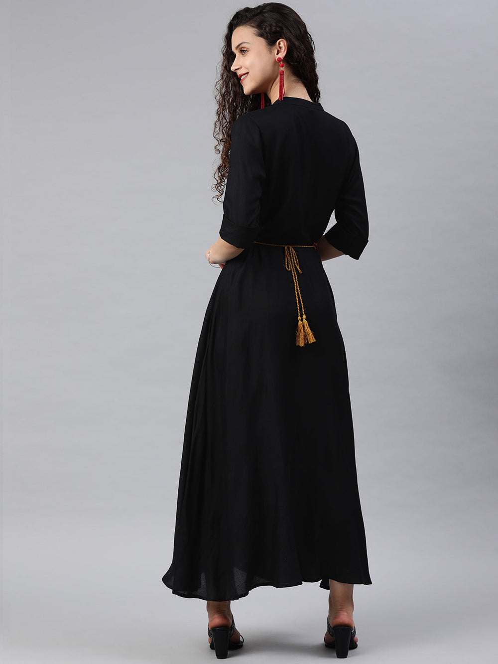 Juniper Women's Black Rayon Embellished Flared Dress