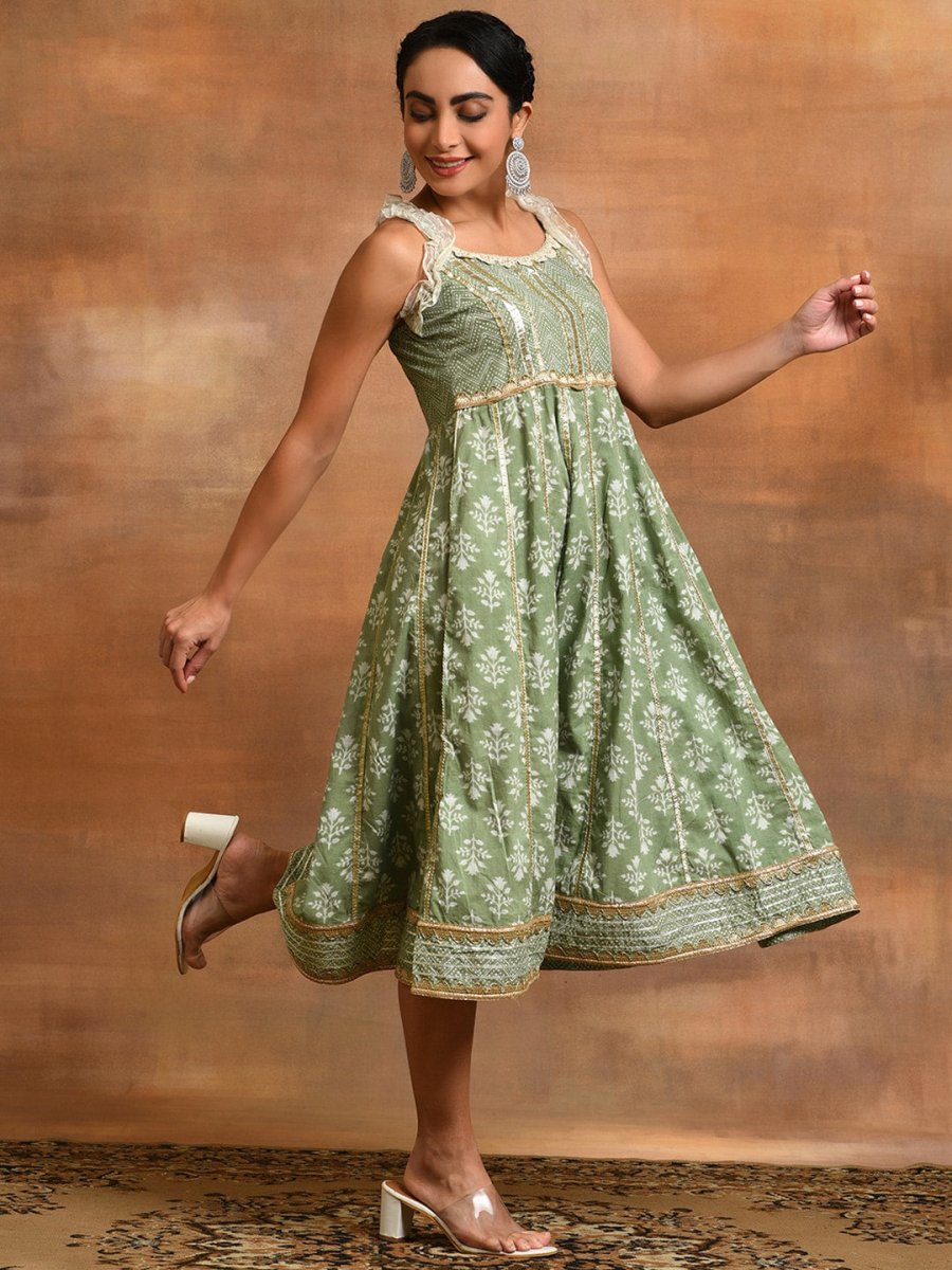 Aks Ethnic Motifs Printed Gotta Patti Pure Cotton Anarkali Kurta