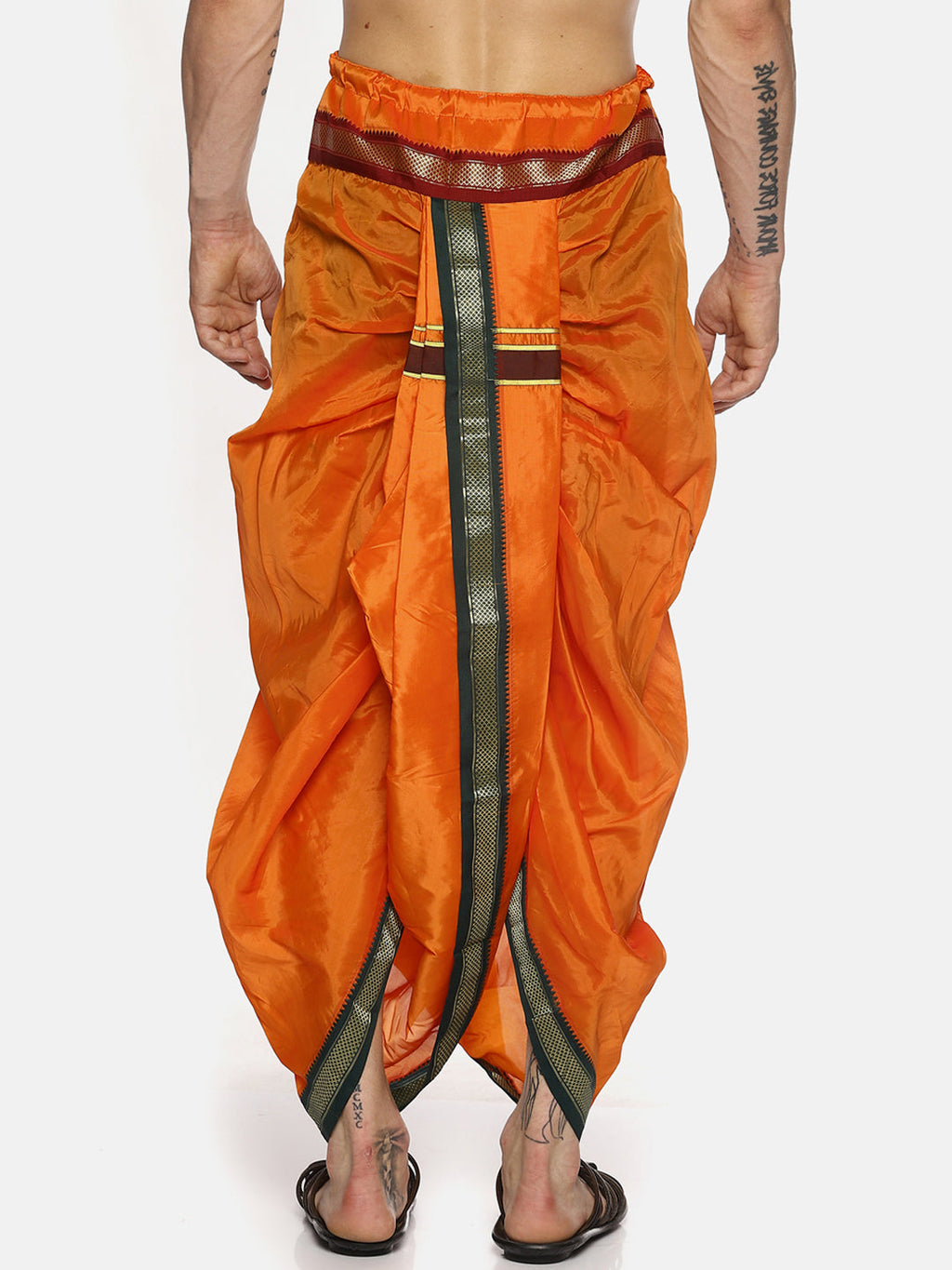 Sethukrishna Men Orange Solid Readymade Dhoti Pants With Angavastram