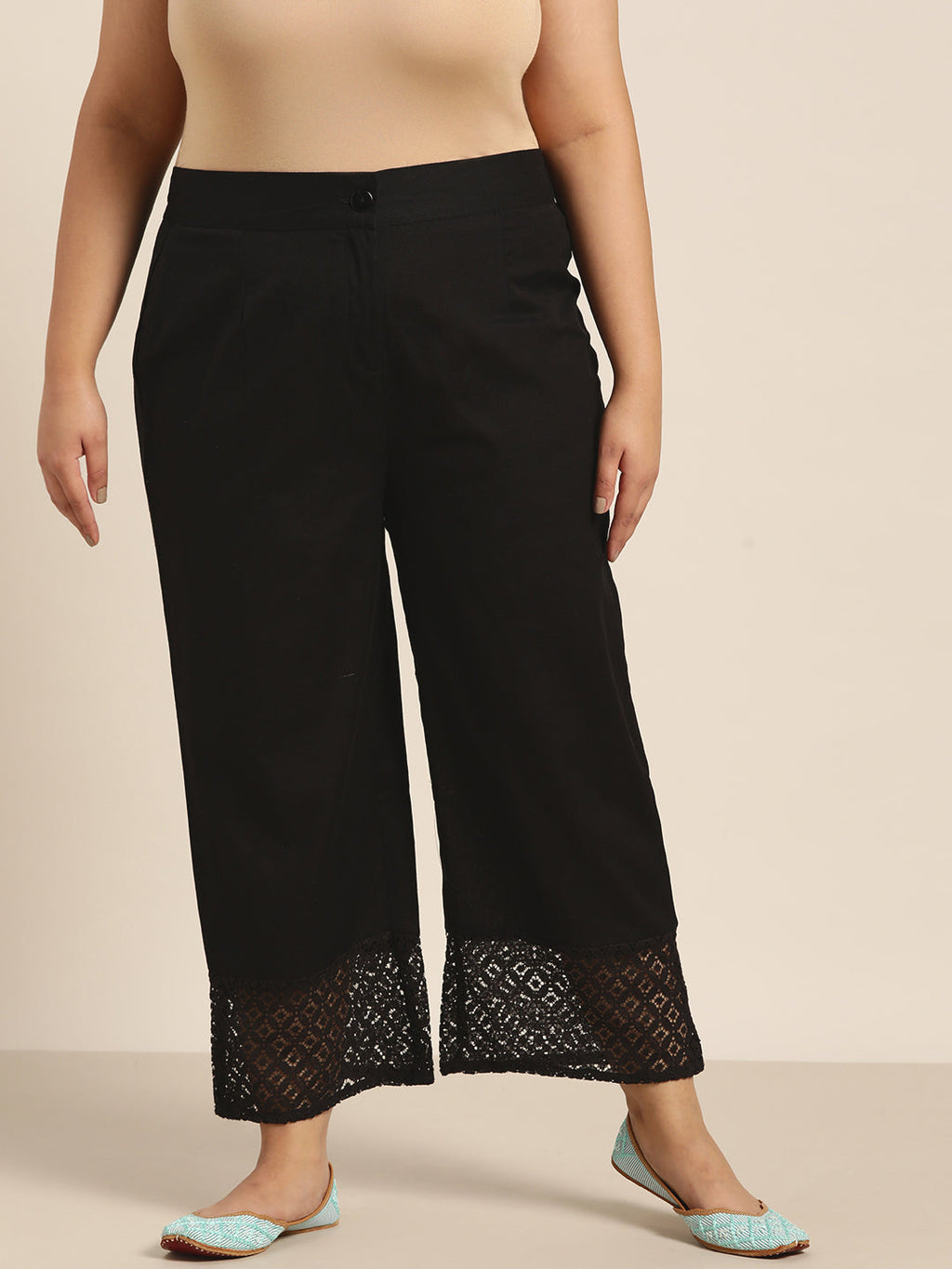 Juniper Women Black Cotton Flex Solid Wide Leg Palazzo
