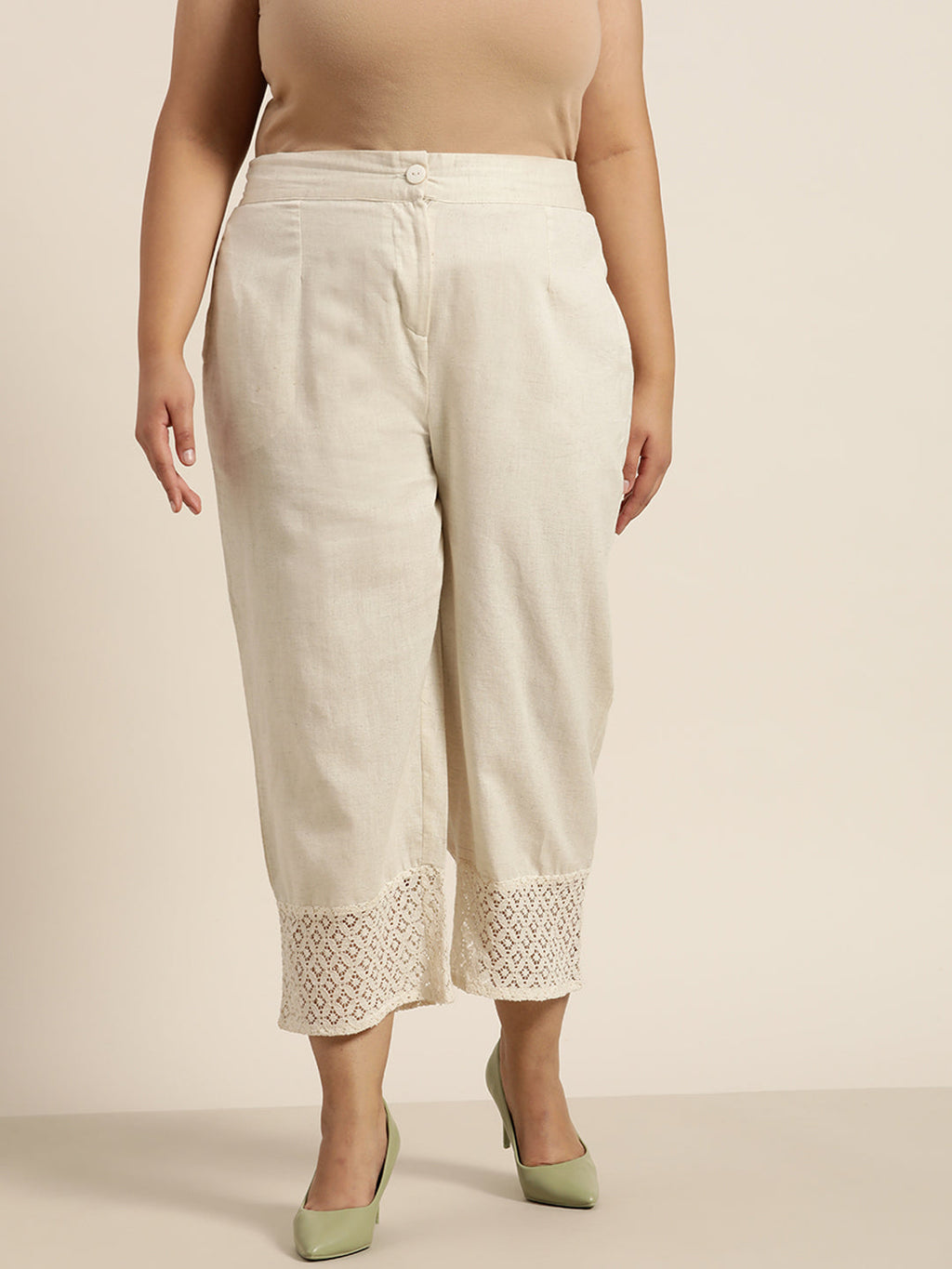 Juniper Women Natural Cotton Flex Solid Wide Leg Palazzo