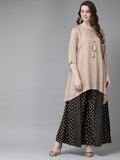 Juniper Womens Beige Rayon Slub Solid Kurta