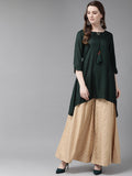 Juniper Women Jadegreen Rayon Slub Solid Asymmetric Kurta