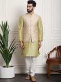 Sojanya Men Lime Green Ethnic Motifs Printed Kurta with Pyjamas & Nehru Jacket
