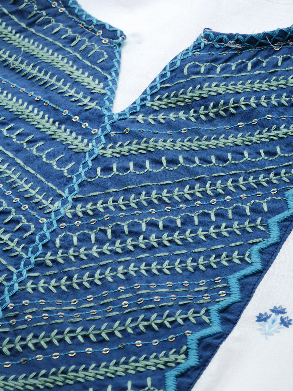 Juniper Women Blue Cotton Embroidered & Printed Tiered Dress