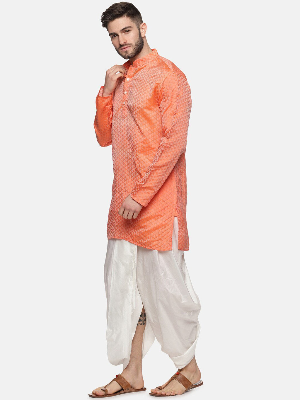Sethukrishna Mens Orange Kurta with Dhoti Pants