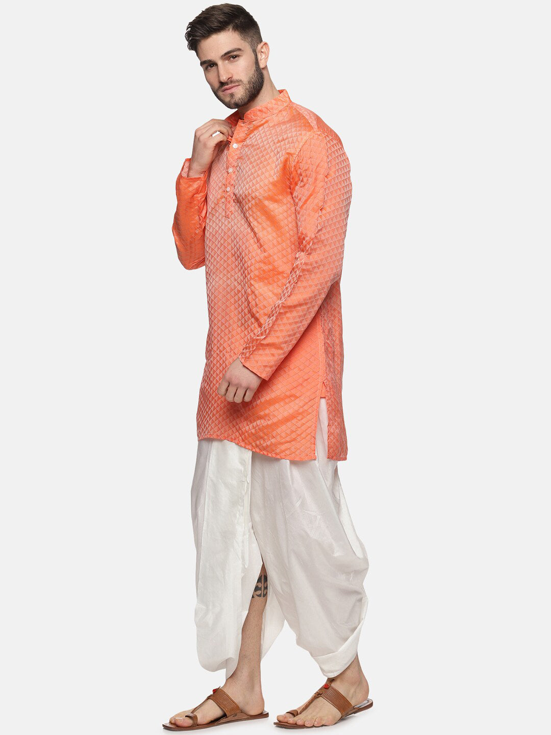 Sethukrishna Mens Orange Kurta with Dhoti Pants