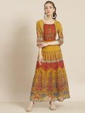Juniper Women Mustard Georgette Printed Anarkali Dress
