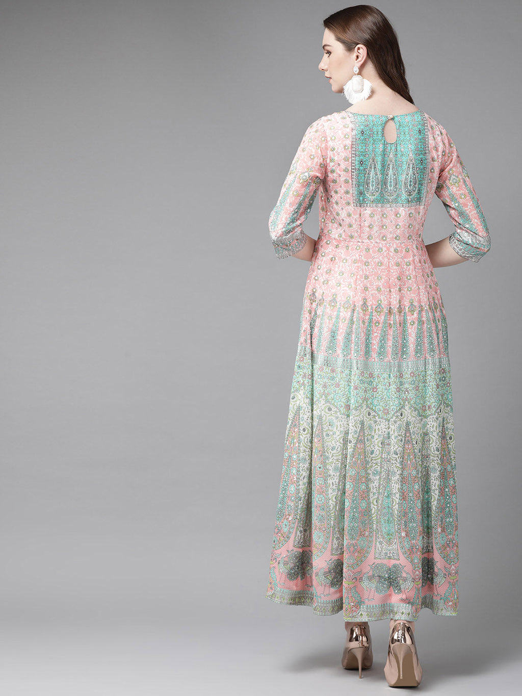 Juniper Womens Peach Georgette Foil Print Maxi Dress