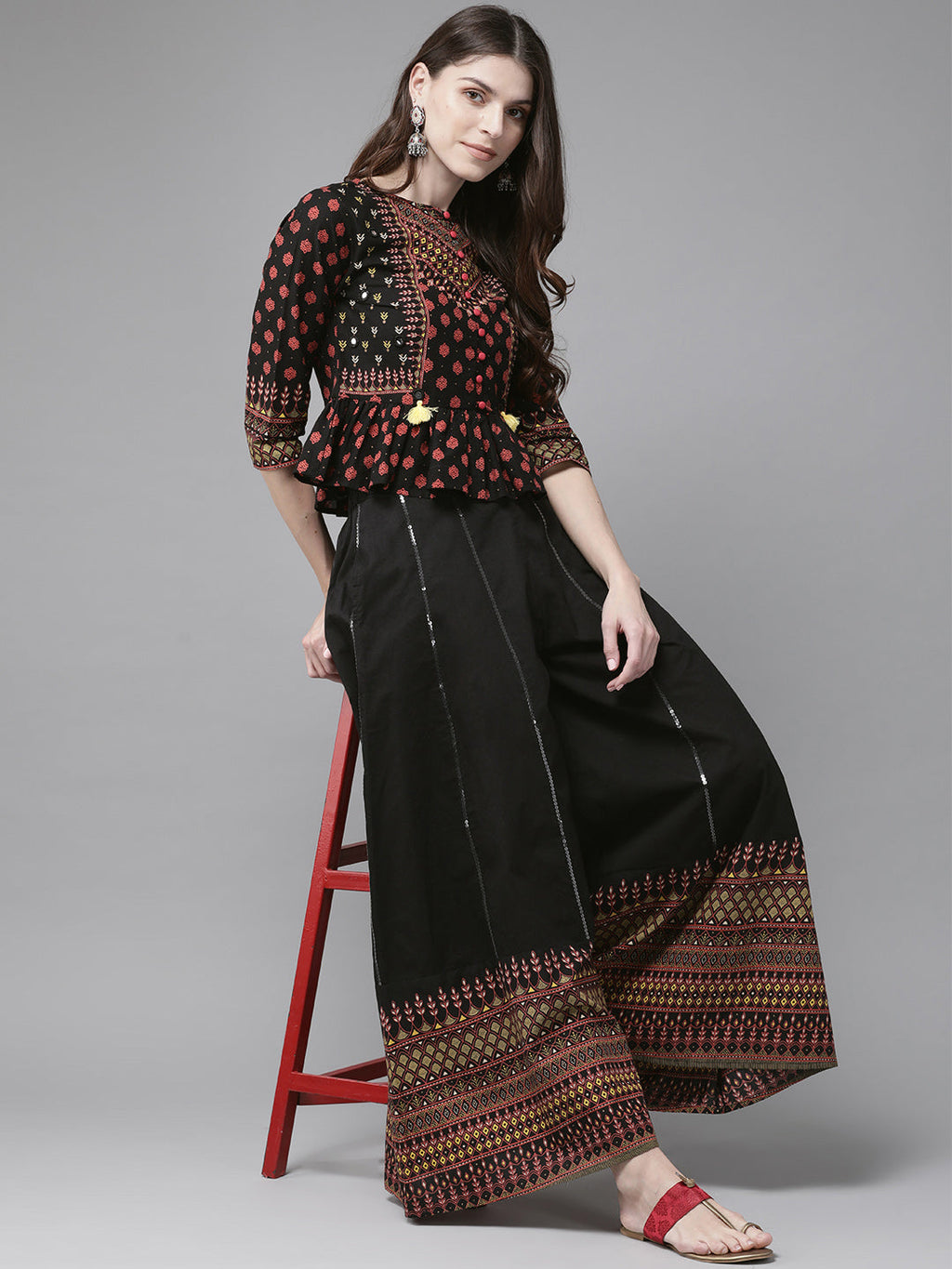 Juniper Womens Black Floral Printed Cambric Clothing Set