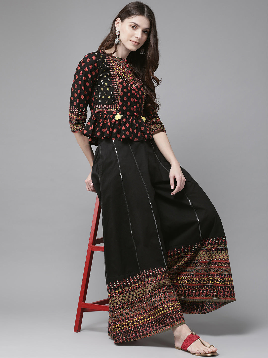 Juniper Womens Black Floral Printed Cambric Clothing Set