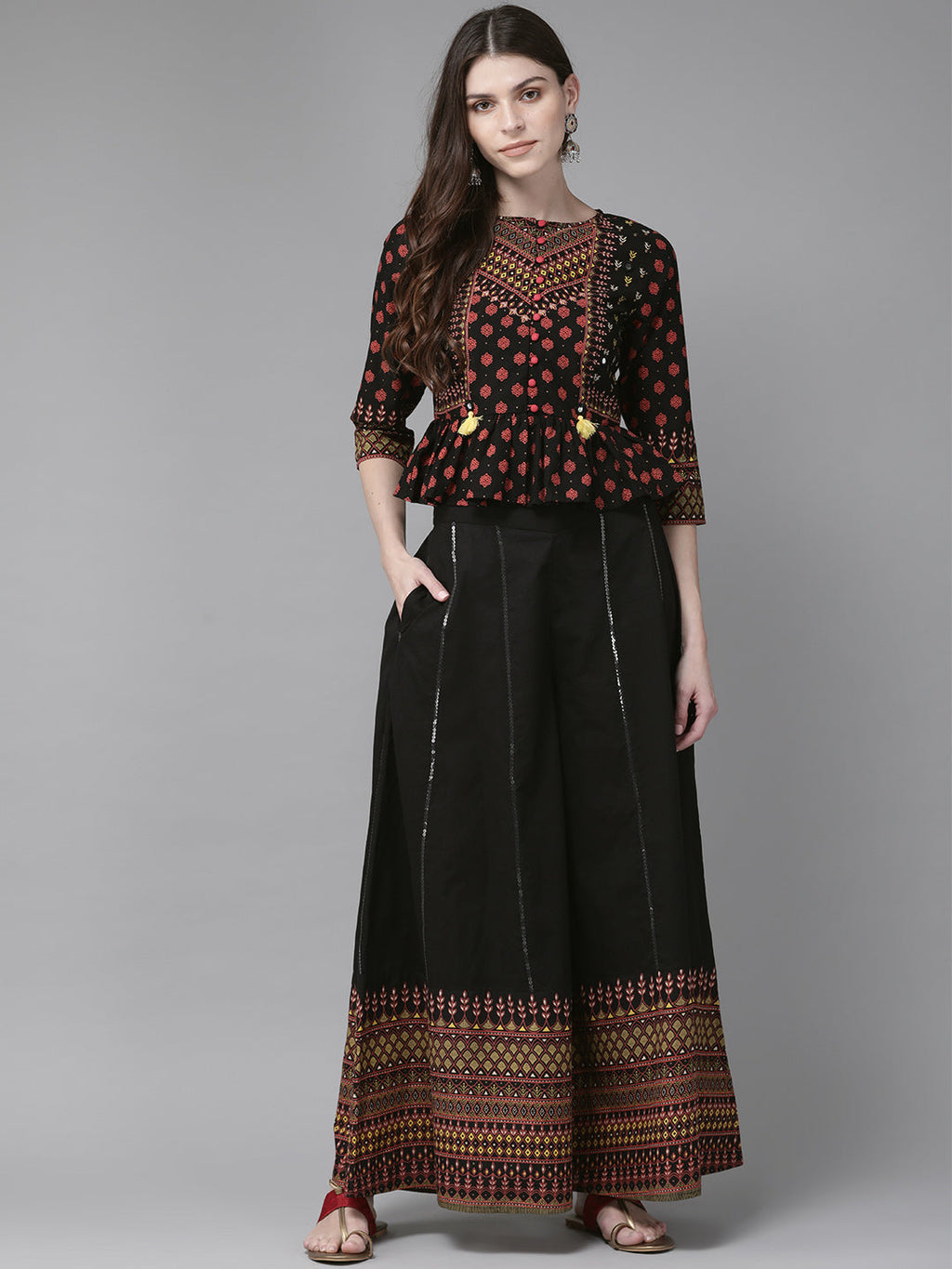 Juniper Womens Black Floral Printed Cambric Clothing Set