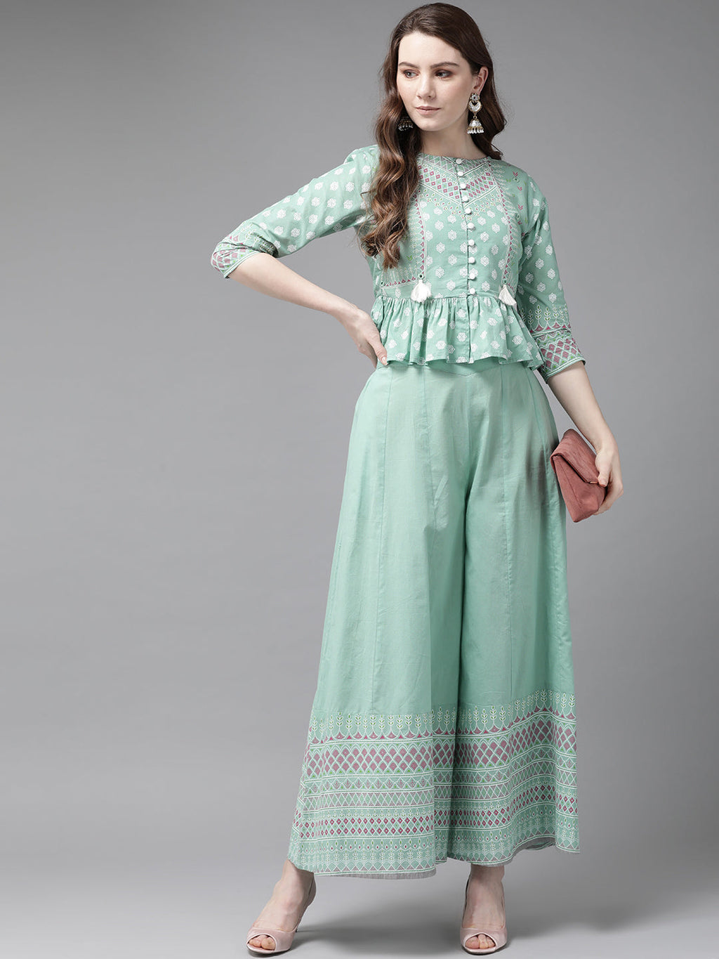 Juniper Womens Mint Floral Printed Cambric Clothing Set