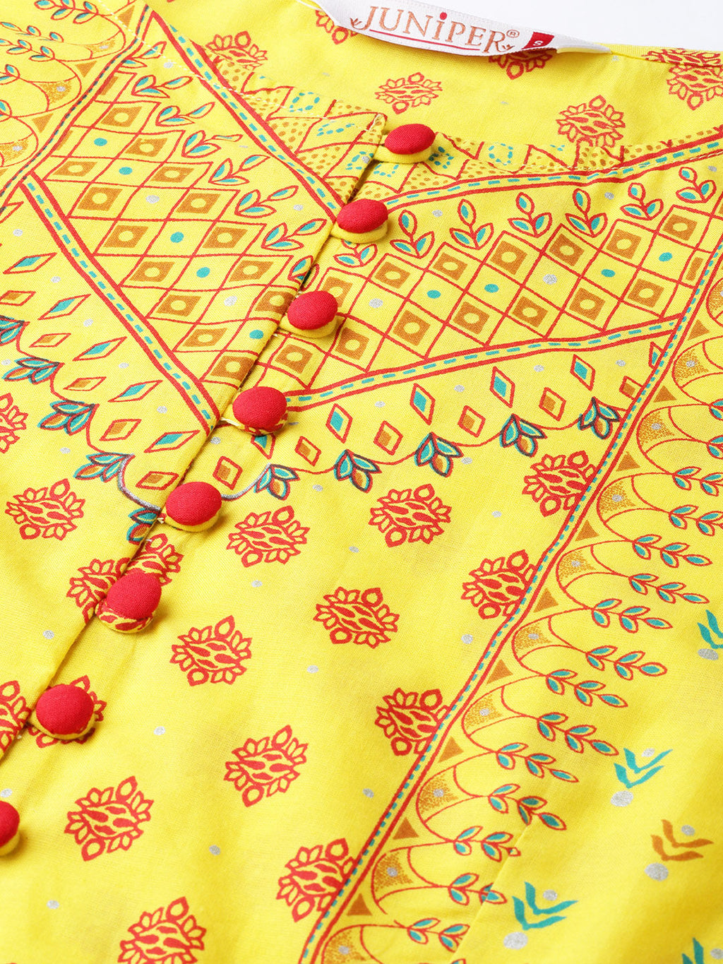 Juniper Women Yellow Cambric Printed Peplum Clothing Set