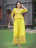 Juniper Women's Yellow Cambric Printed Peplum Clothing Set