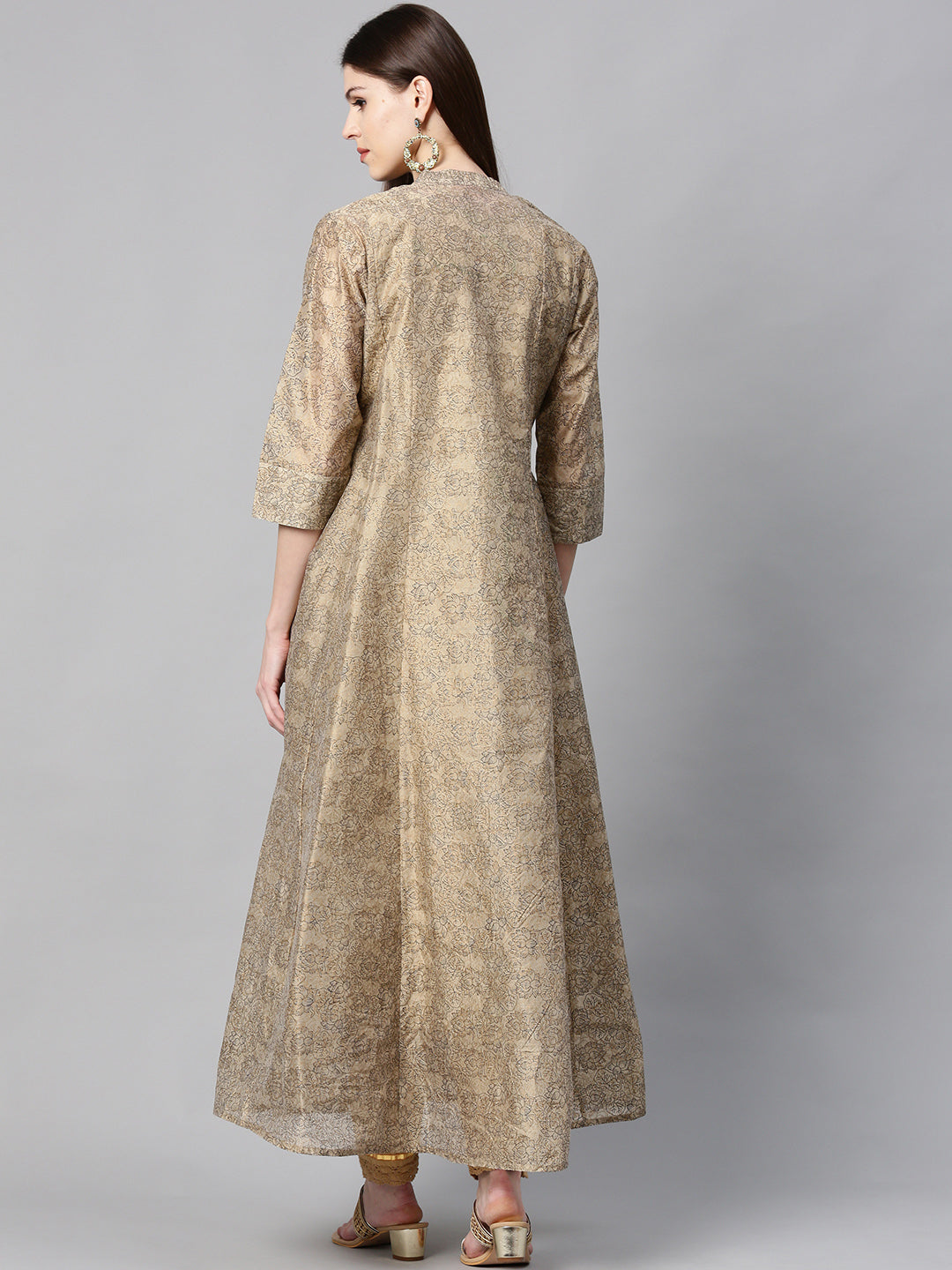 Juniper Women Beige Chanderi Silk Printed Anarkali Kurta